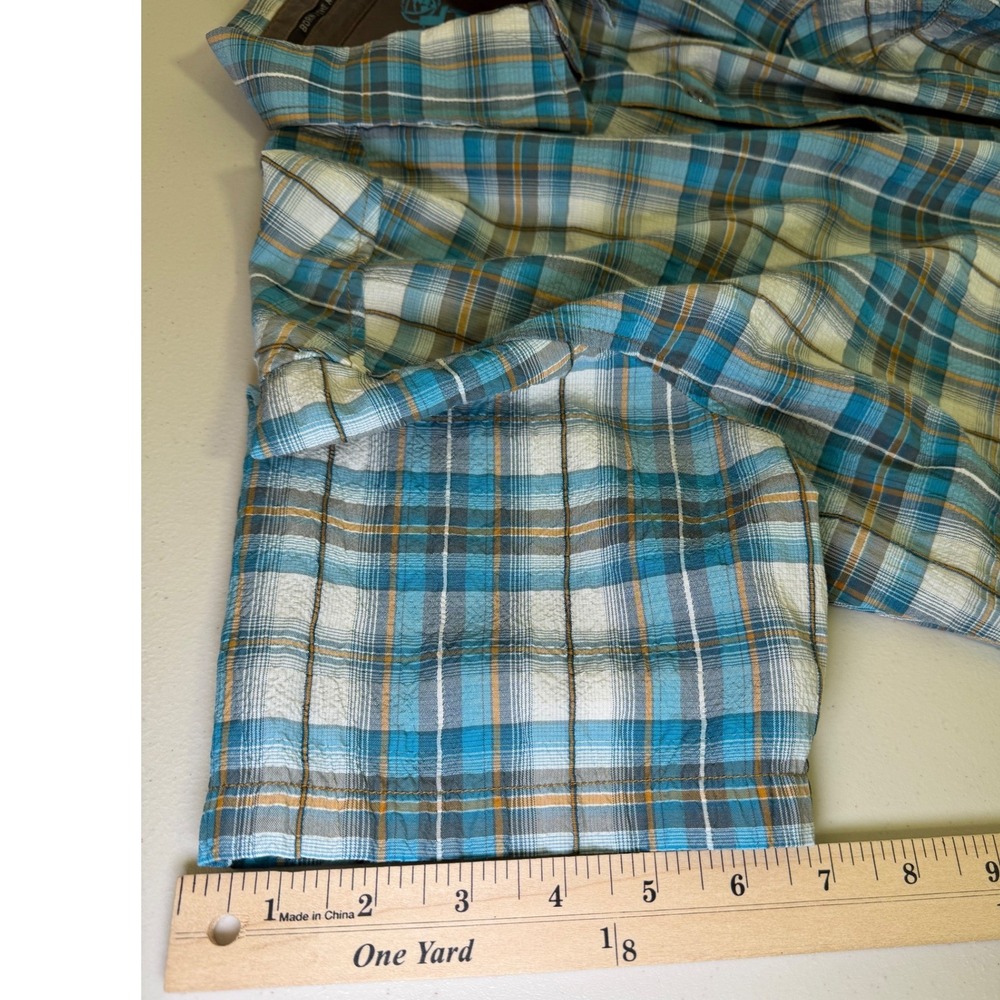 KUHL Mens Large Blue Plaid Short Sleeve Button Up Shirt Mountains Outdoor Active - Picture 11 of 11